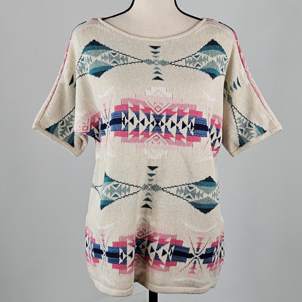 Chaps Dolman Short-Sleeve Western Knit Sweater | Women's Large | MINOR FLAW